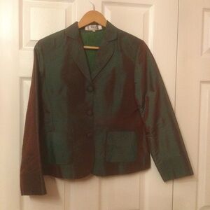 Iridescent Scarab Green/Brown Thai Silk Jacket in Size Medium.
